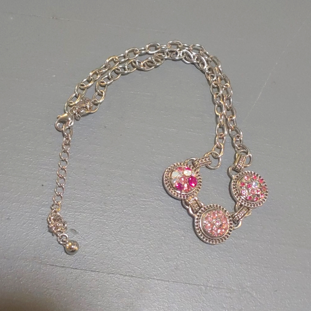 Ginger Snaps Silver Necklace Pink Snaps